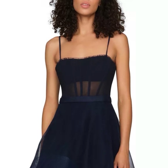 BCBGMaxAzria Dark Navy Corset Layered Midi Dress Size 2 - Picture 2 of 9